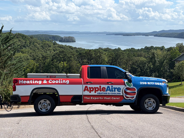 Apple Aire Alabama service truck overlooking Lake Guntersville